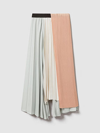 Reiss Maddie Pleated Color Block Midi Skirt, Cream/Multi