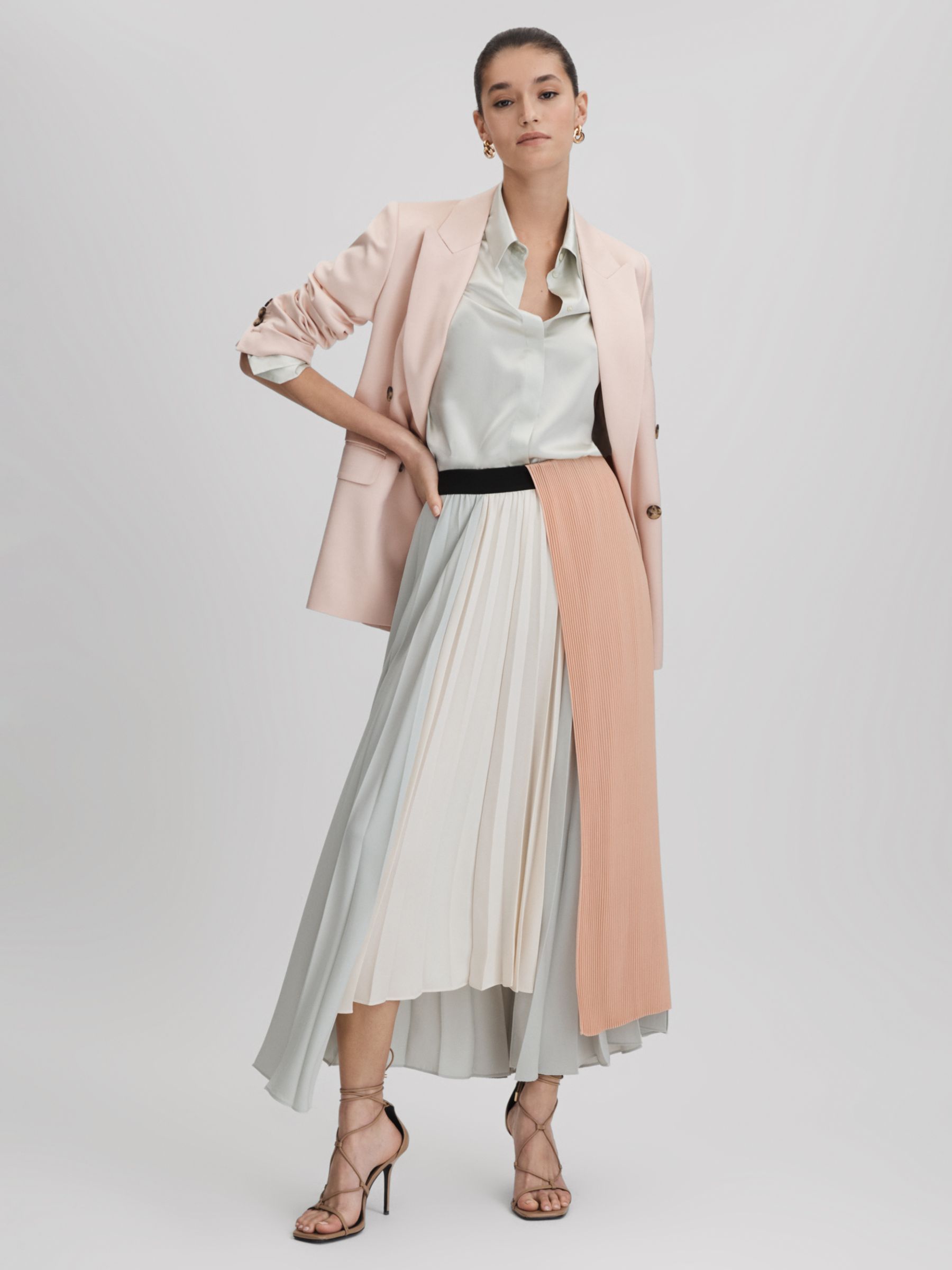 Buy Reiss Maddie Pleated Color Block Midi Skirt, Cream/Multi Online at johnlewis.com