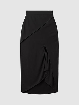 Reiss Zaria Draped Midi Skirt, Black