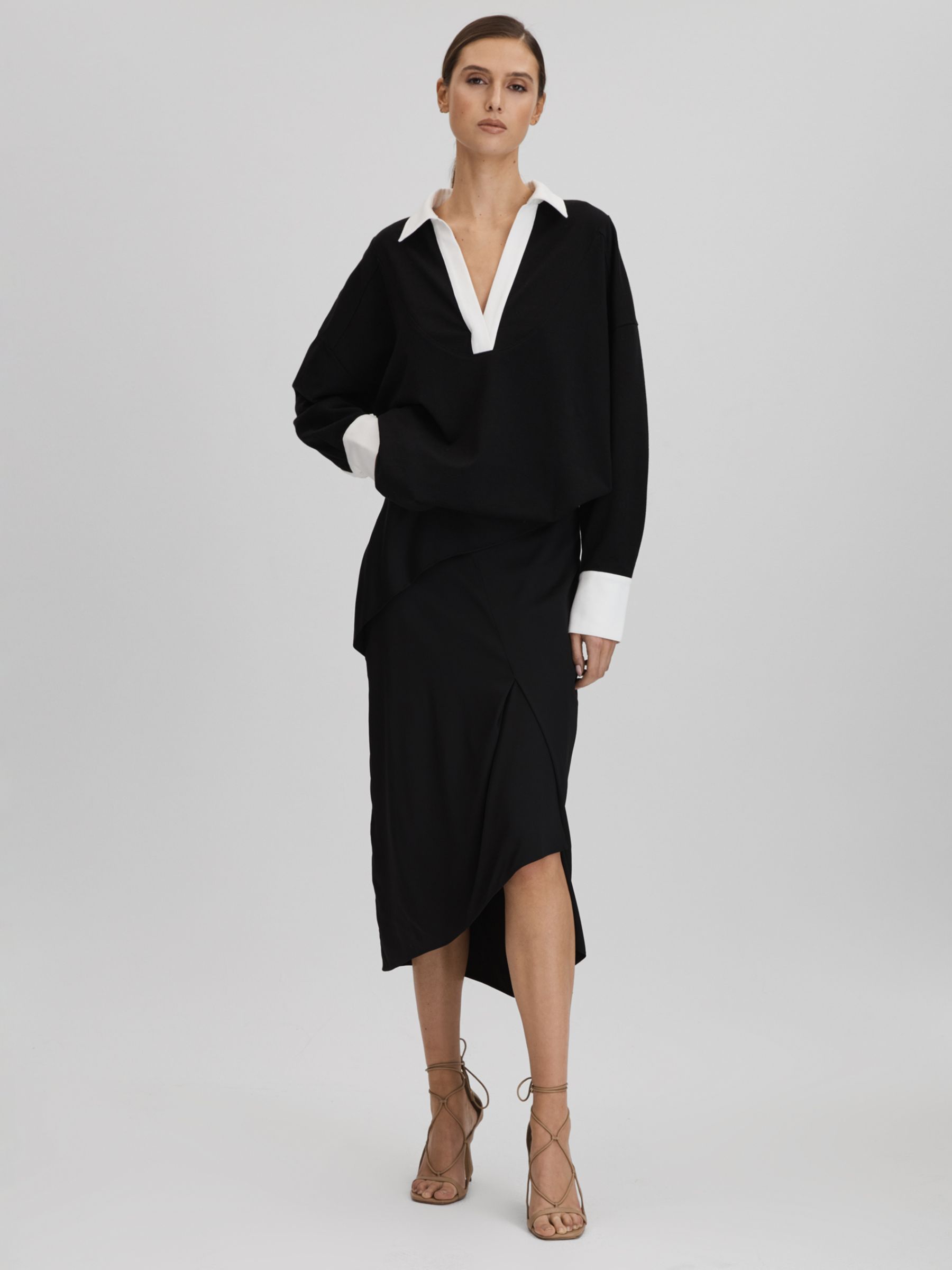 Buy Reiss Zaria Draped Midi Skirt, Black Online at johnlewis.com