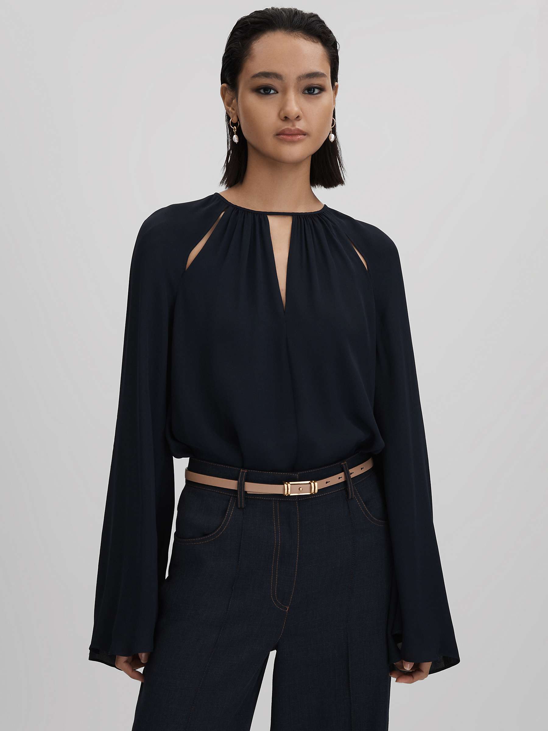 Buy Reiss Gracie Cut-Out Detail Blouse, Navy Online at johnlewis.com