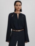Reiss Gracie Cut-Out Detail Blouse, Navy, Navy