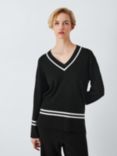 John Lewis ANYDAY Longline V-Neck Jumper, Black/White