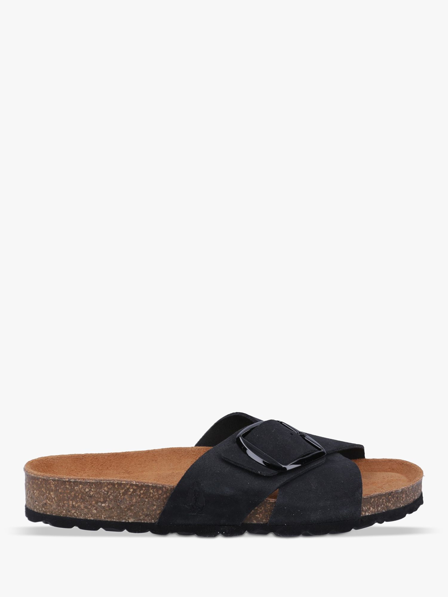 Hush Puppies Becky Suede Cross Strap Sliders, Black at John Lewis ...