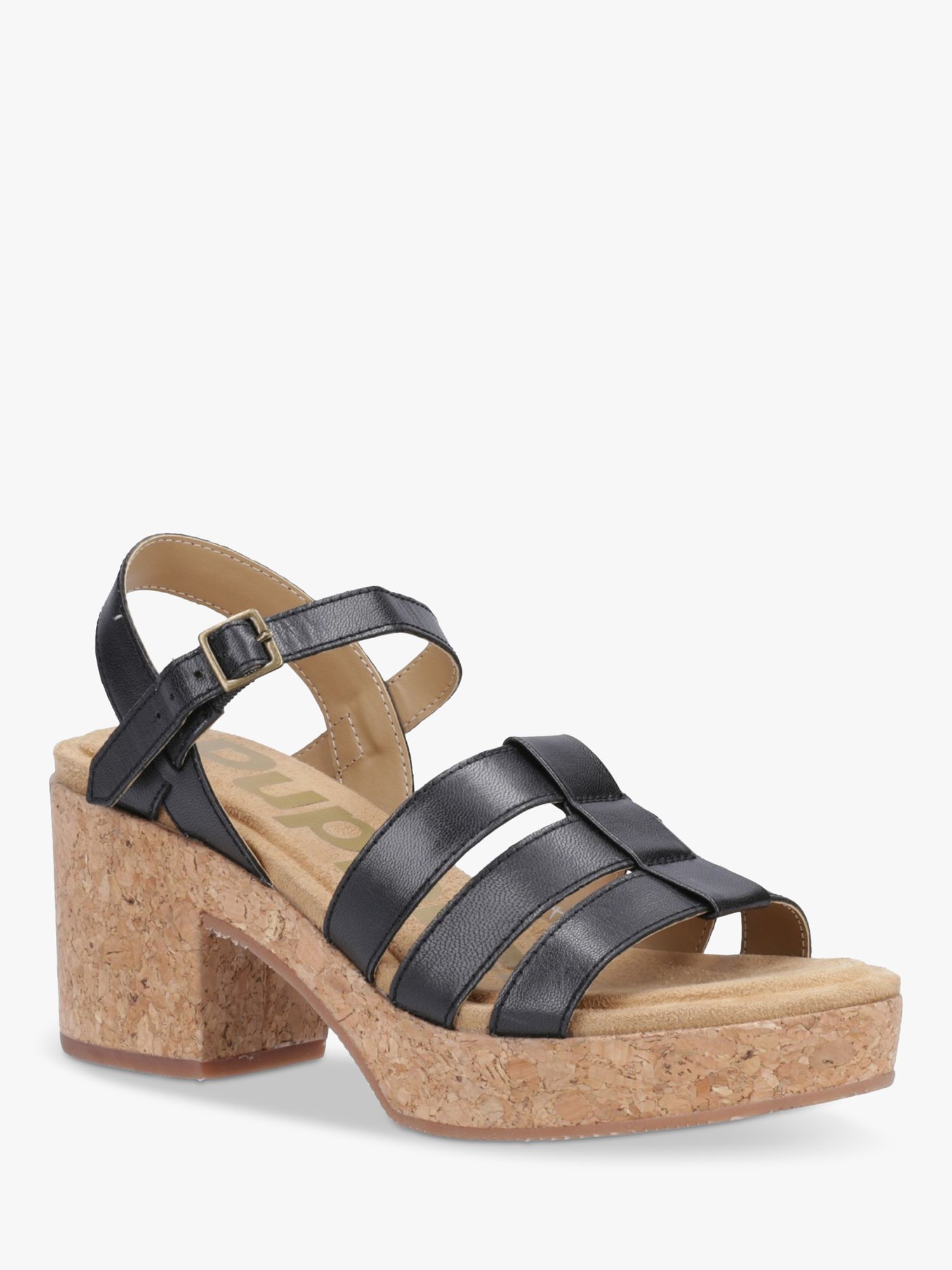 Hush Puppies Poppy Fisherman Block Heel Wedge Leather Sandals, Black