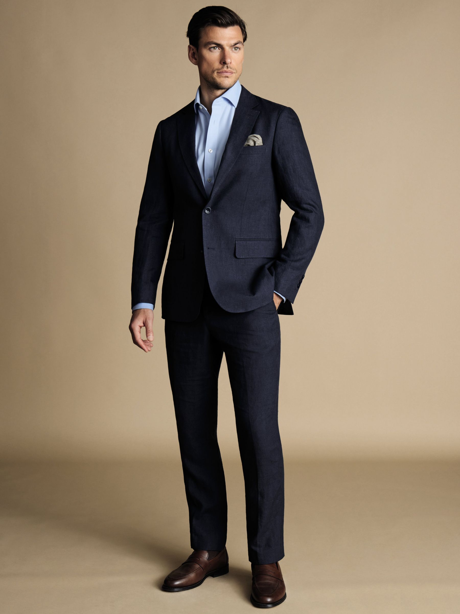 Charles Tyrwhitt Slim Fit Linen Suit Jacket, Dark Navy at John Lewis ...