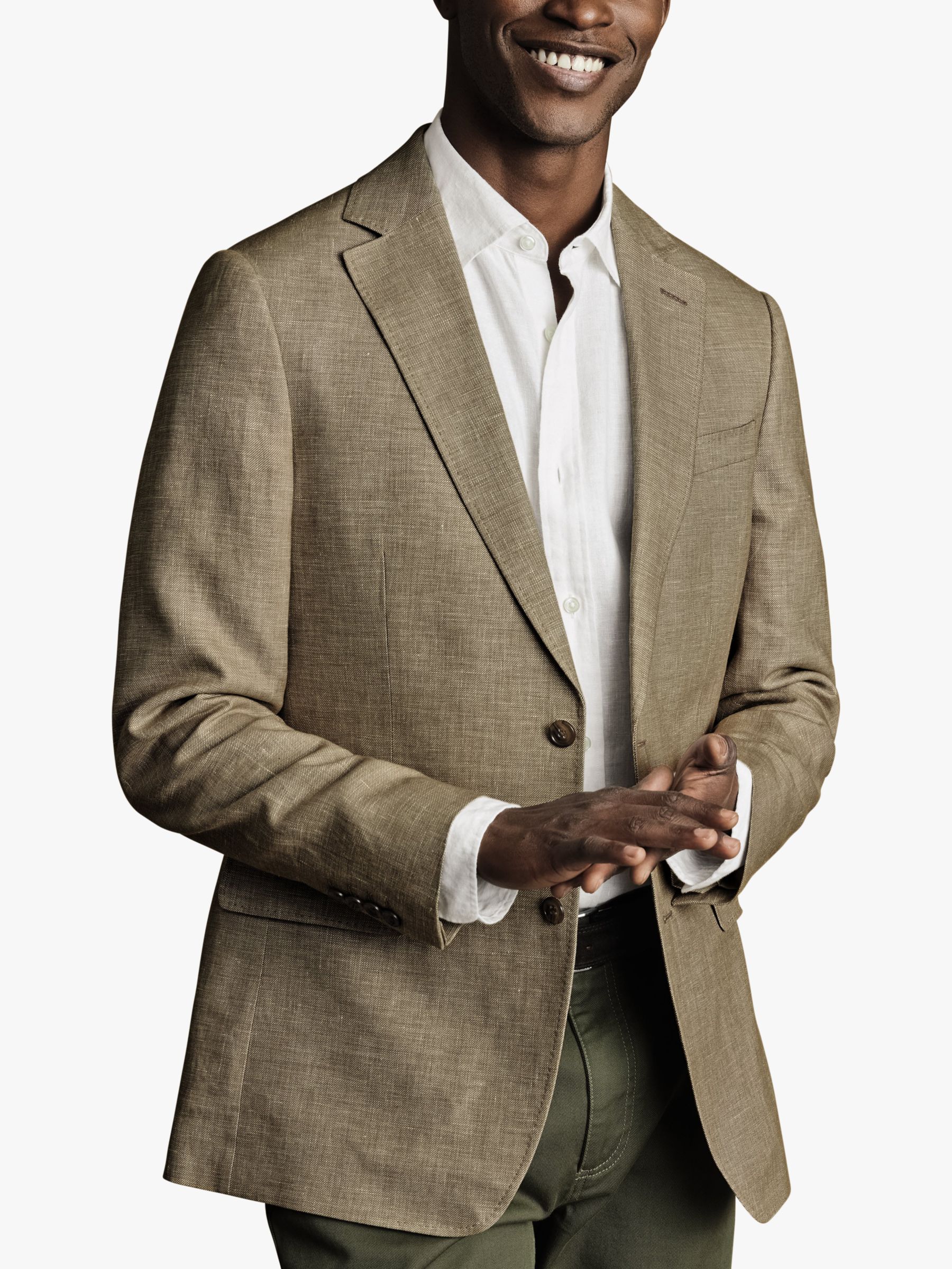 Charles Tyrwhitt Classic Fit Linen Cotton Blend Jacket, Taupe, 40R