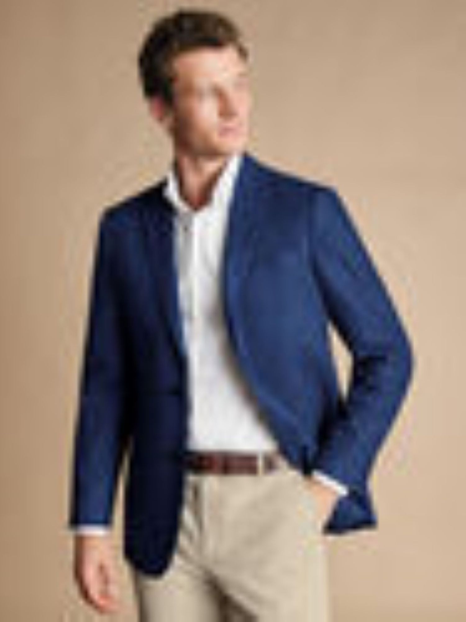 Charles Tyrwhitt Classic Fit Wool & Silk Blend Twill Jacket, Ink Blue, 46R