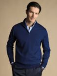 Charles Tyrwhitt Merino Wool Zip Neck Jumper, Ocean Blue