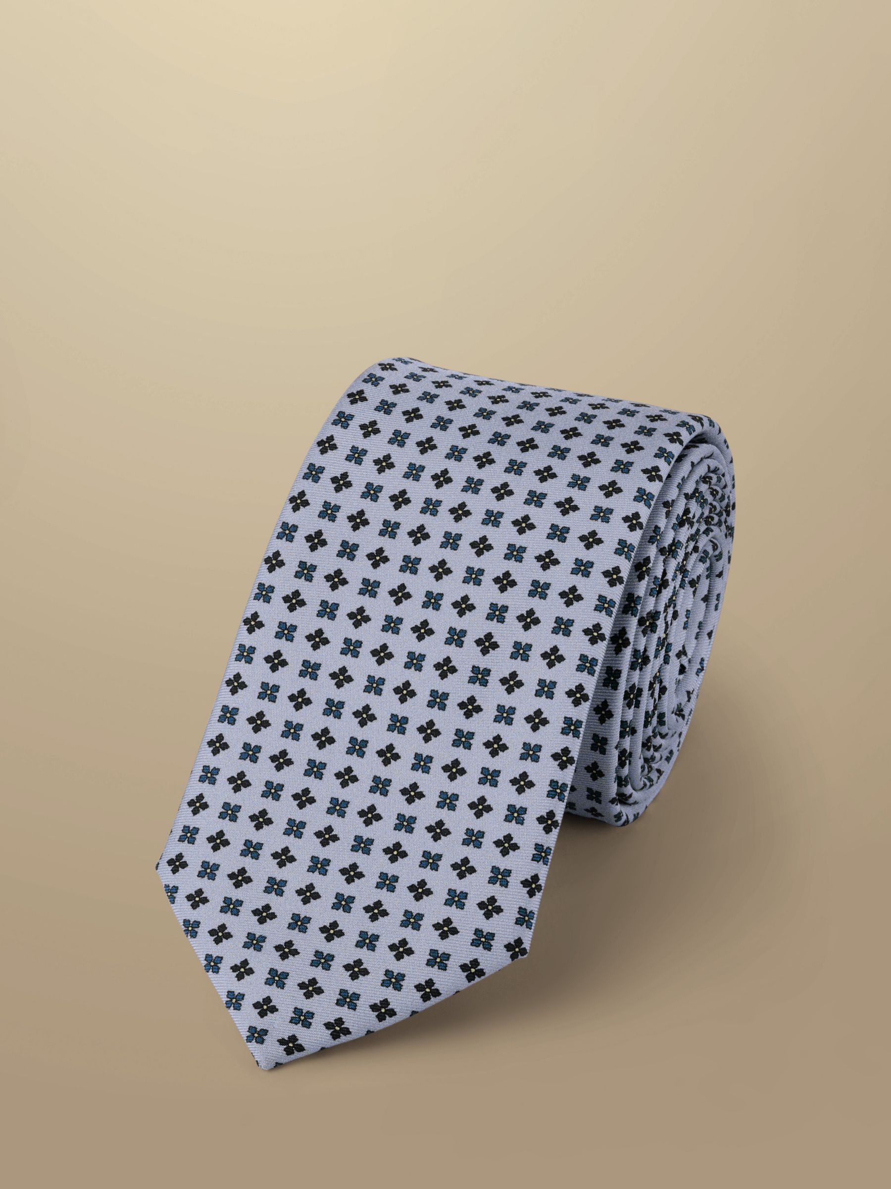 Charles Tyrwhitt Mini Geometric Print Silk Slim Tie, Light Blue, One Size