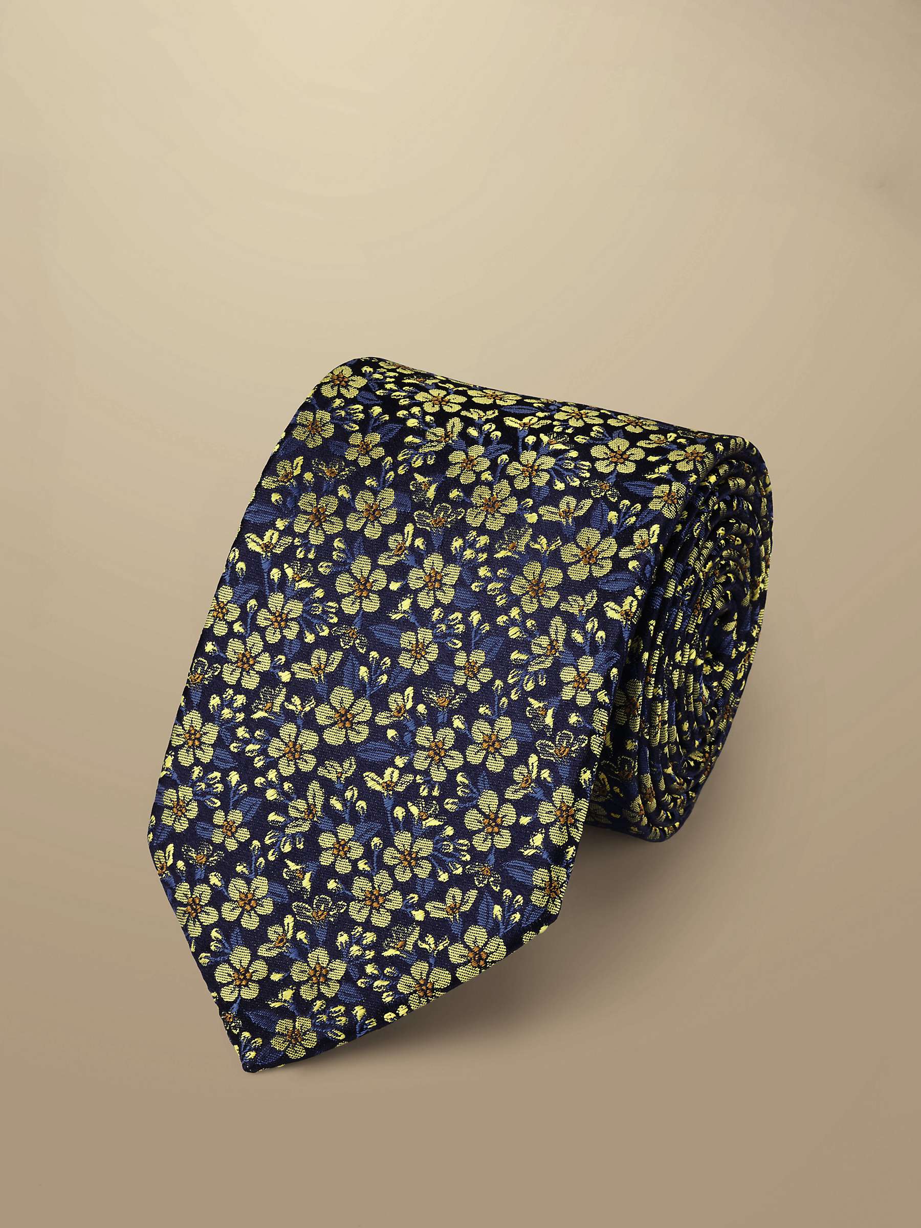 Buy Charles Tyrwhitt Floral Textured Silk Tie, Ink Blue/Gold Online at johnlewis.com