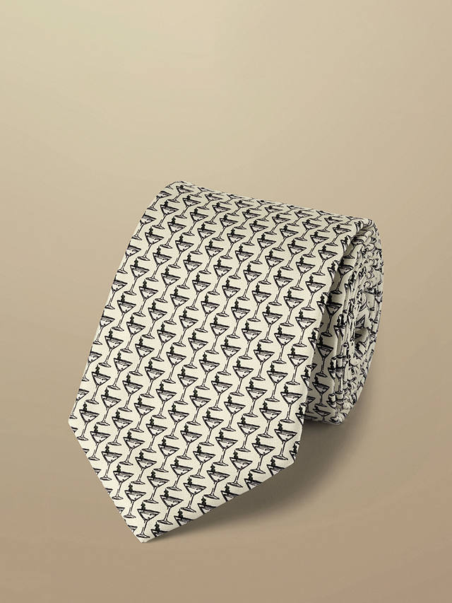 Charles Tyrwhitt Martini Print Silk Tie, Ivory