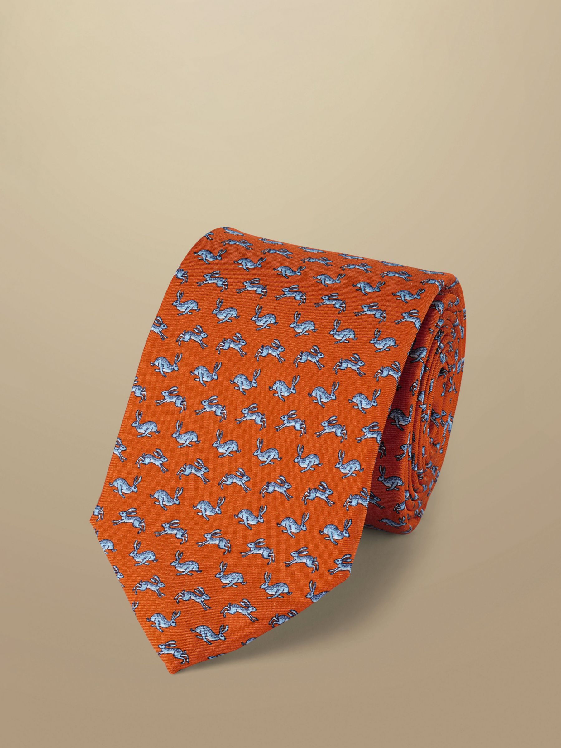 Charles Tyrwhitt Hare Print Silk Tie, Orange at John Lewis & Partners