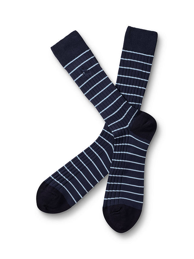 Charles Tyrwhitt Cotton Blend Ribbed Stripe Socks, Ocean Blue