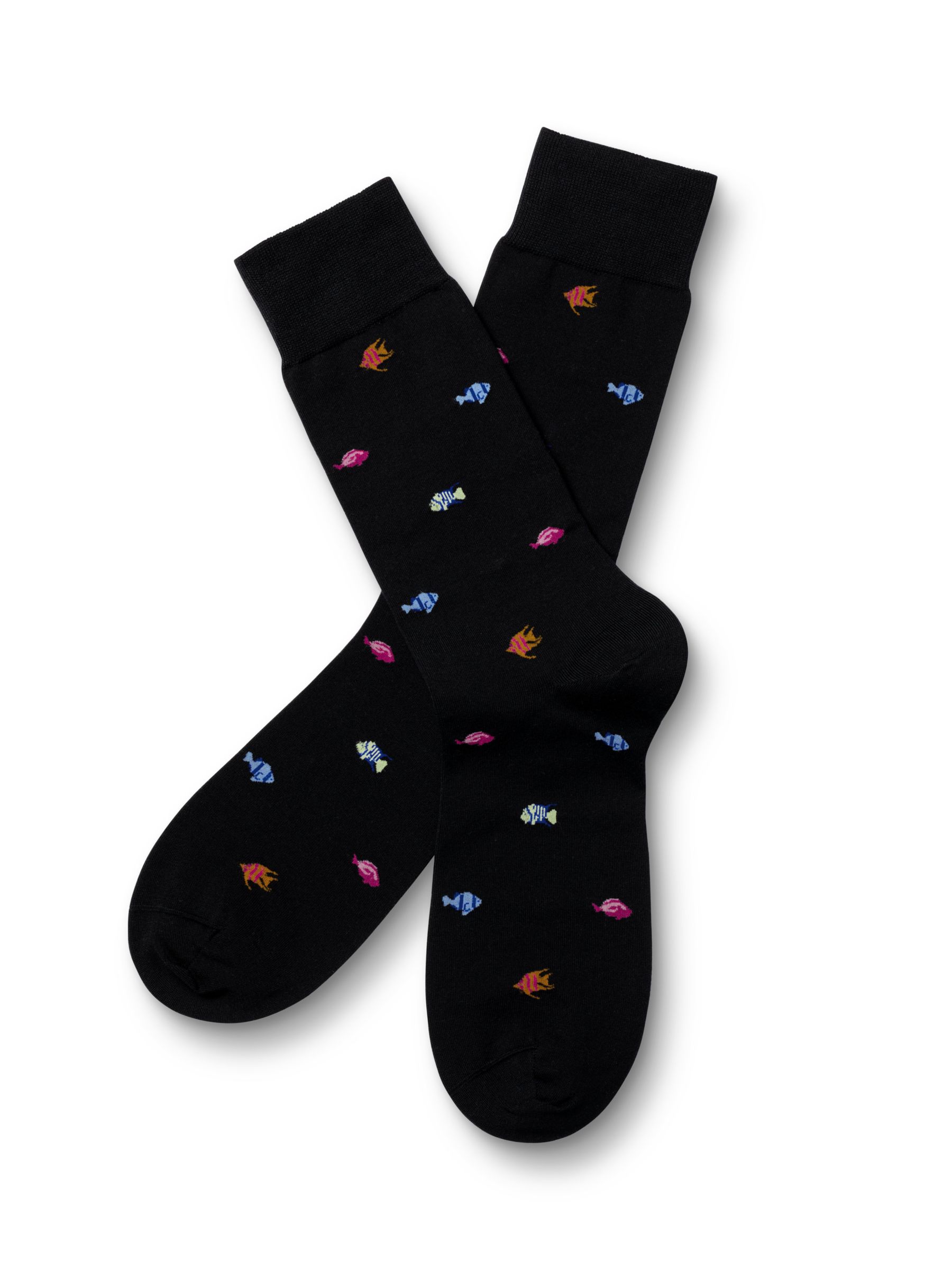 Charles Tyrwhitt Tropical Fish Socks, Black, L