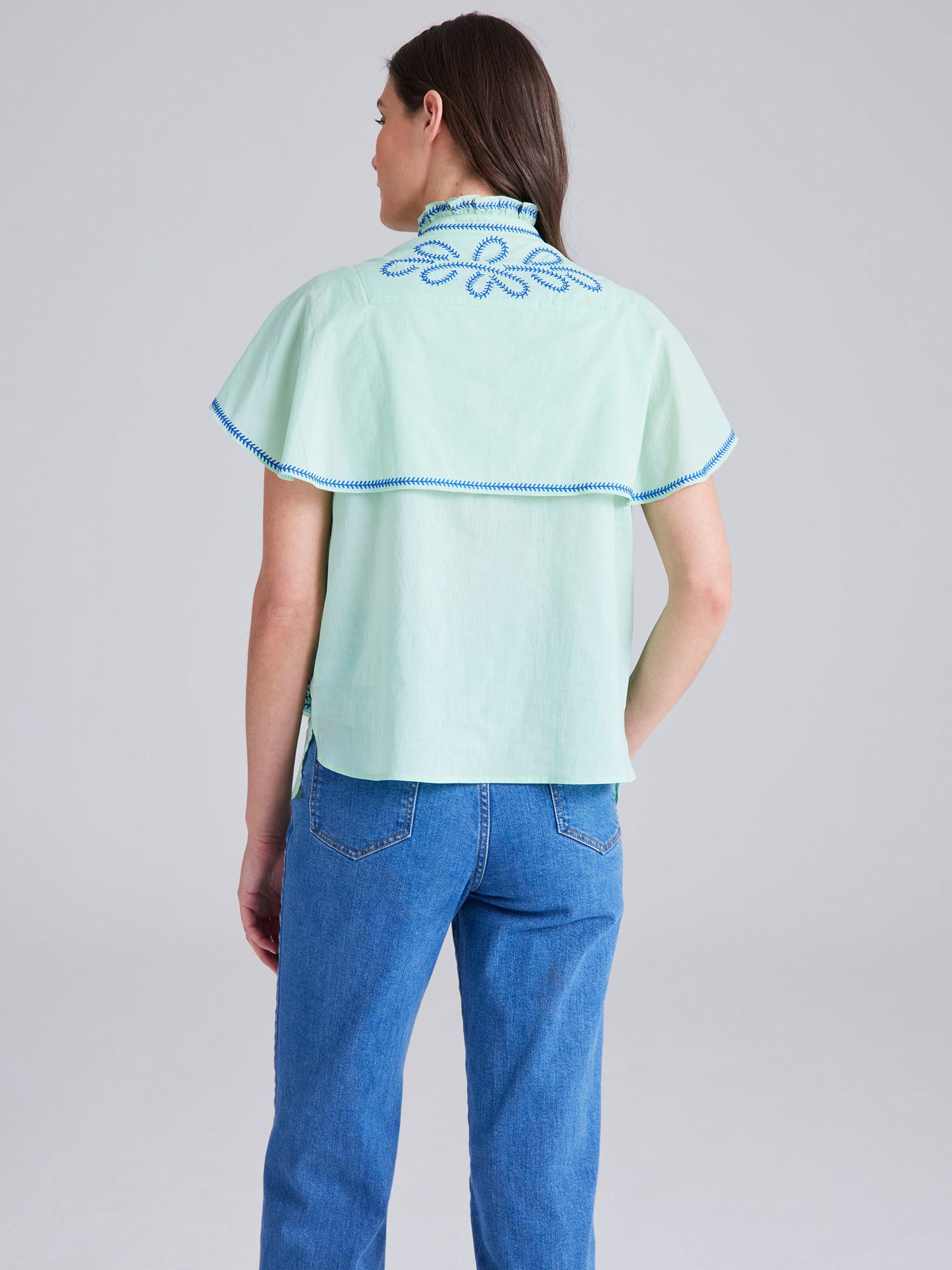 Buy Cape Cove Contrast Embroidered Ruffle Blouse, Dazzling Blue Online at johnlewis.com