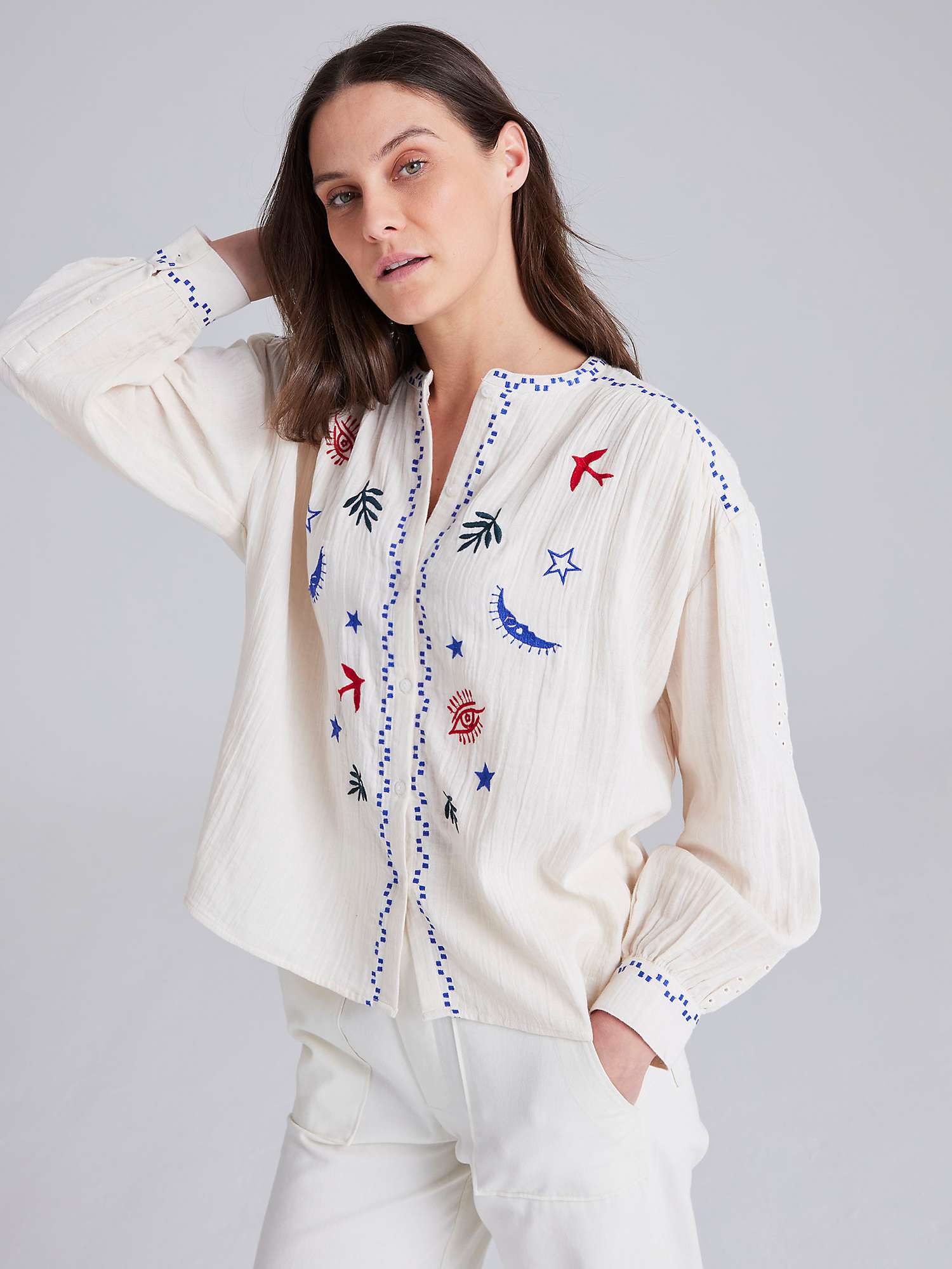 Buy Cape Cove Butterfly Embroidered Blouse, Cream Online at johnlewis.com