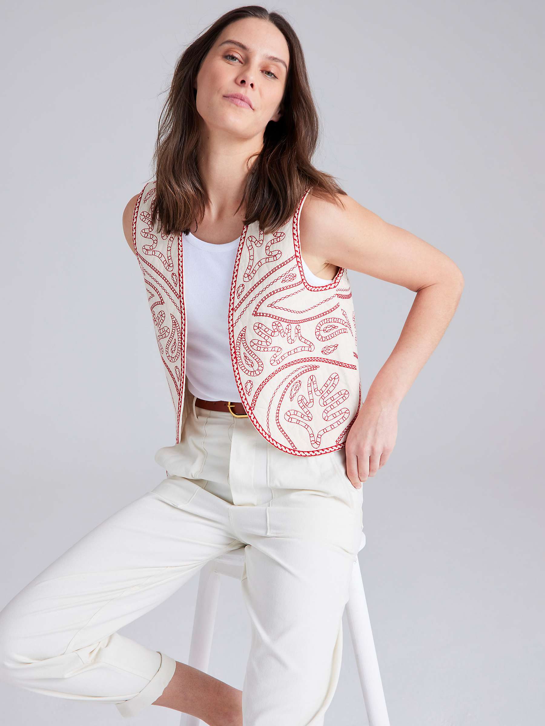 Buy Cape Cove Embroidered Waistcoat, Salsa/Cream Online at johnlewis.com