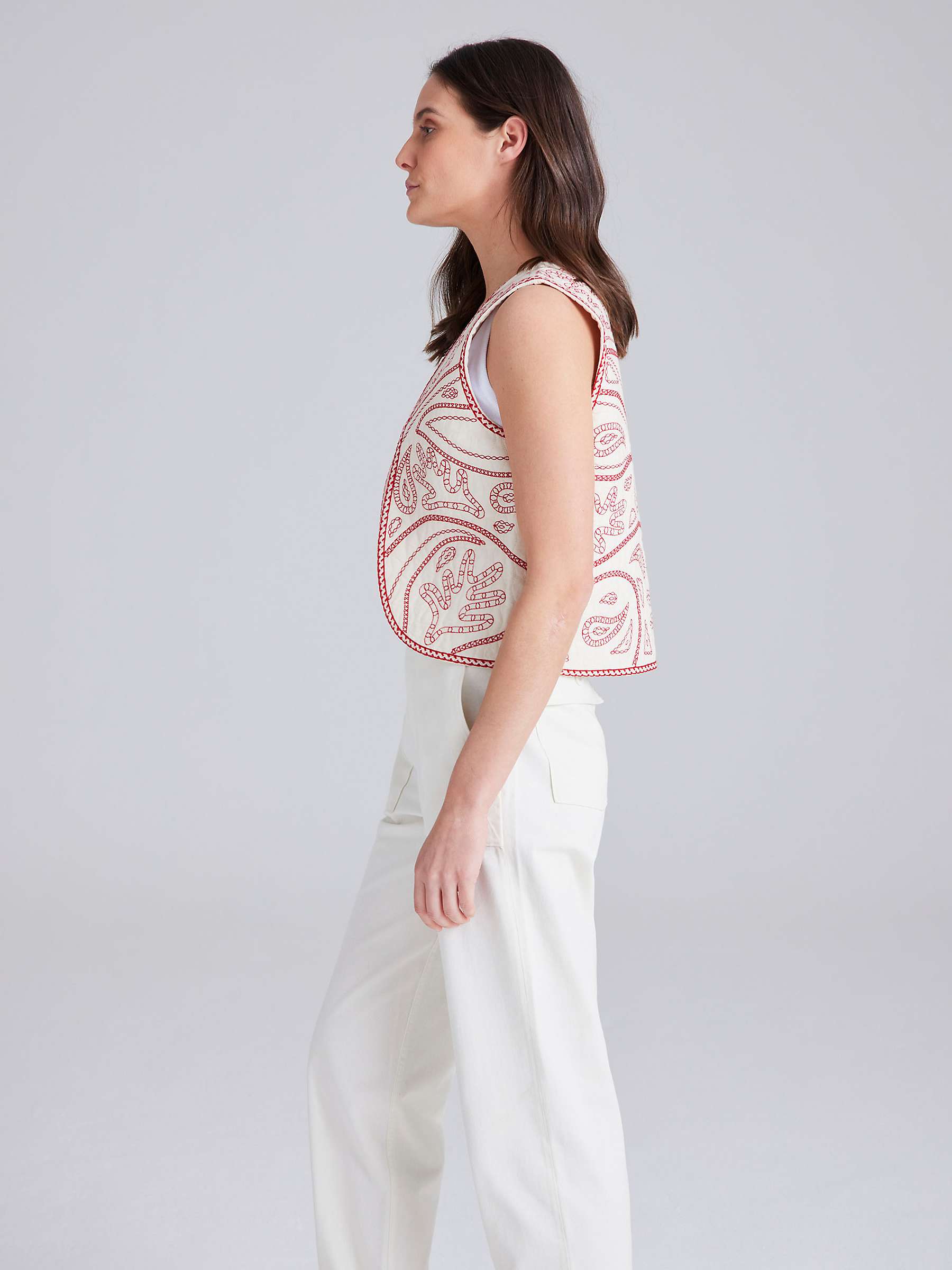 Buy Cape Cove Embroidered Waistcoat, Salsa/Cream Online at johnlewis.com