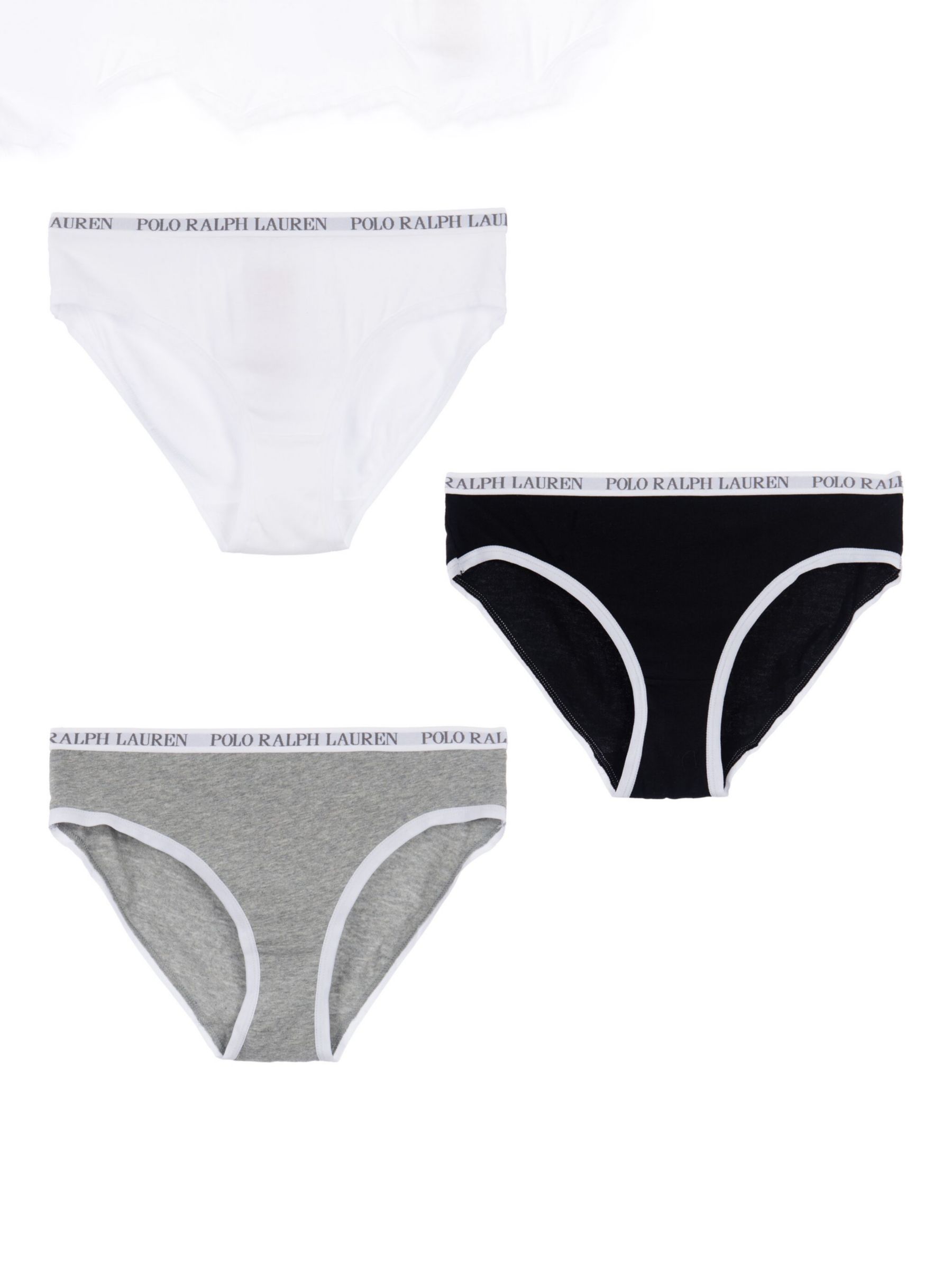 Polo Ralph Lauren Kids' Logo Solid Bikini Briefs, Pack of 3, White/Black/Grey, XL