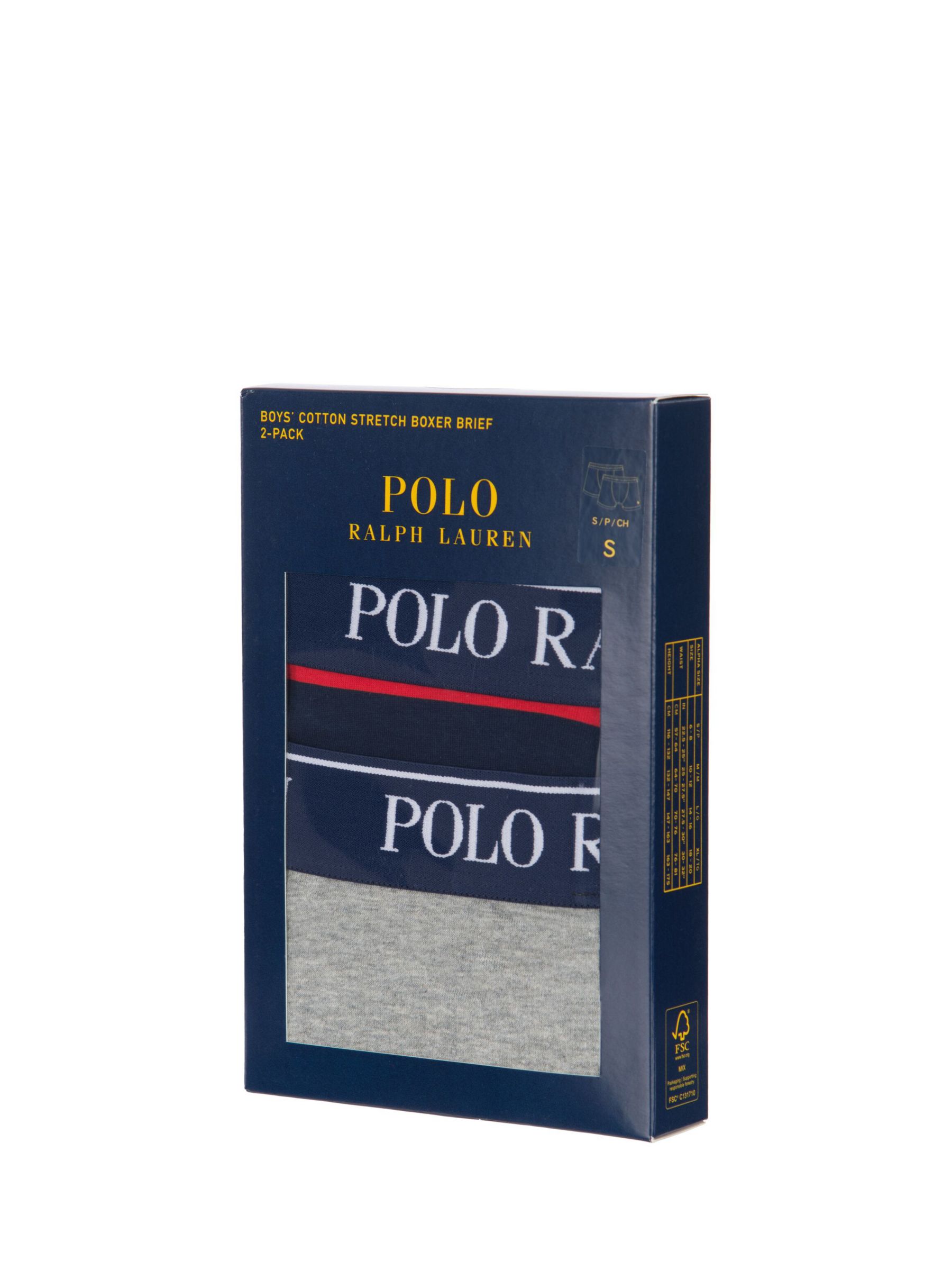 Polo Ralph Lauren Kids' Cotton Blend Boxer Shorts, Pack of 2, Grey/Multi, XL