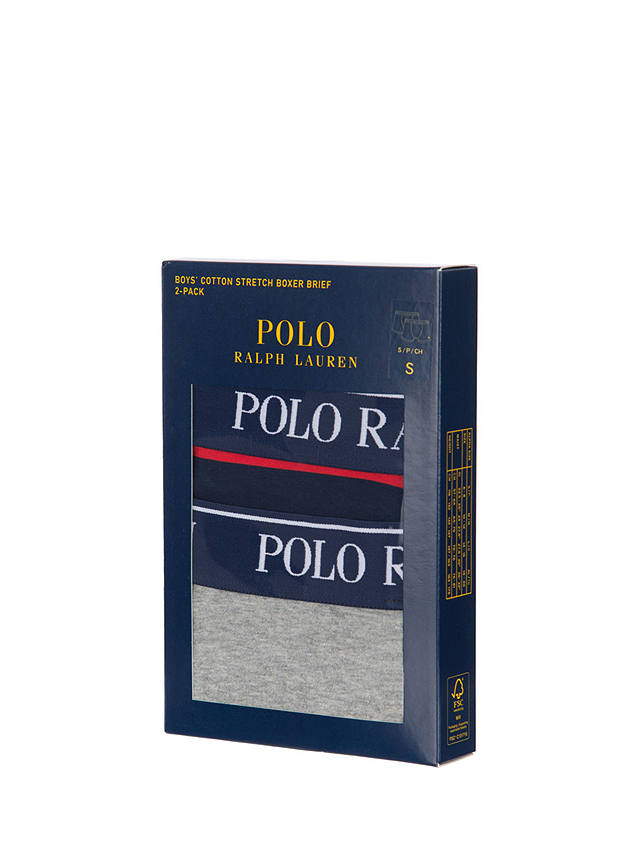 Polo Ralph Lauren Kids' Cotton Blend Boxer Shorts, Pack of 2, Grey/Multi