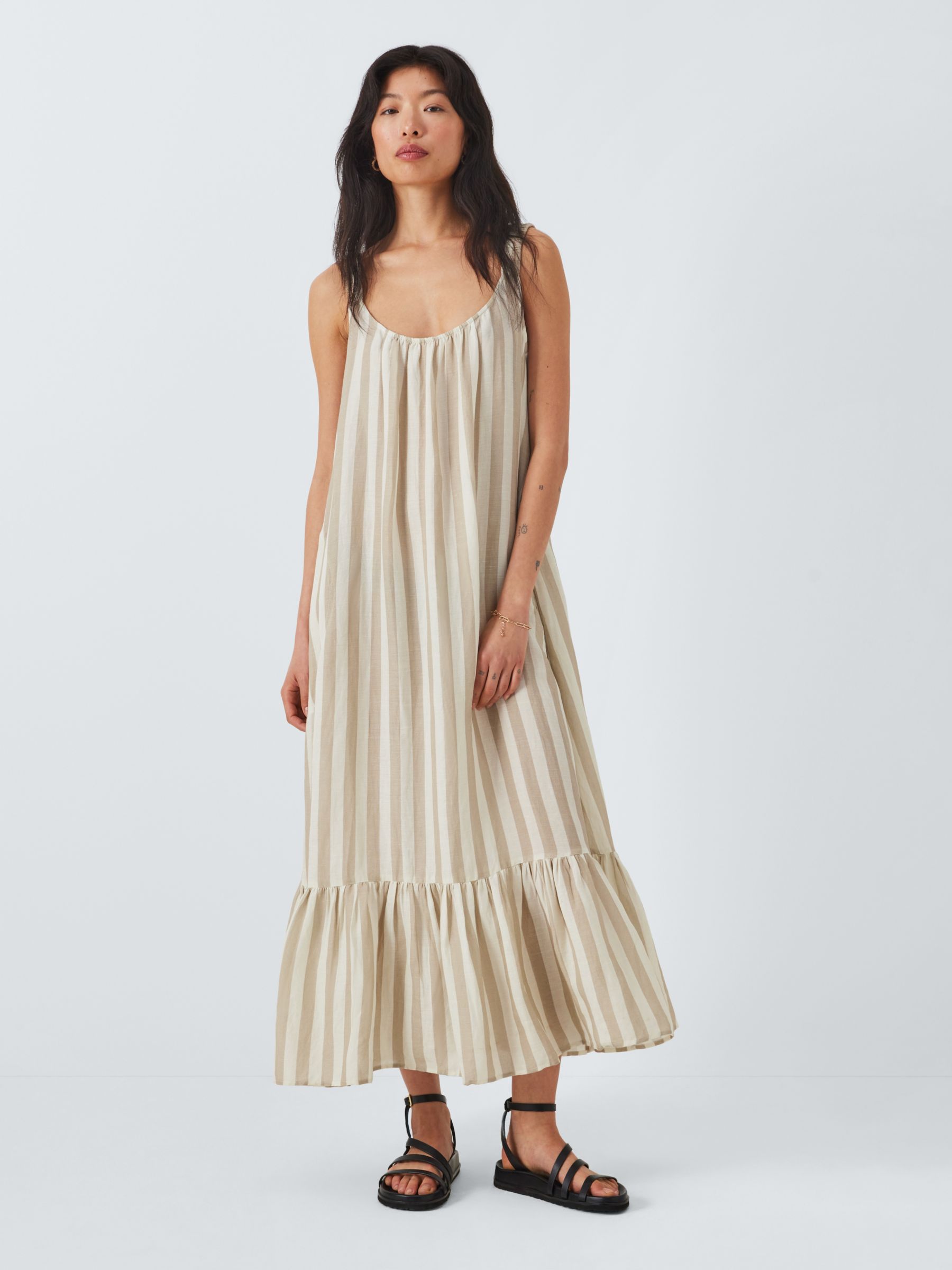 Velvet by Graham & Spencer Meradith Stripe Linen Midi Dress, Khaki, XS