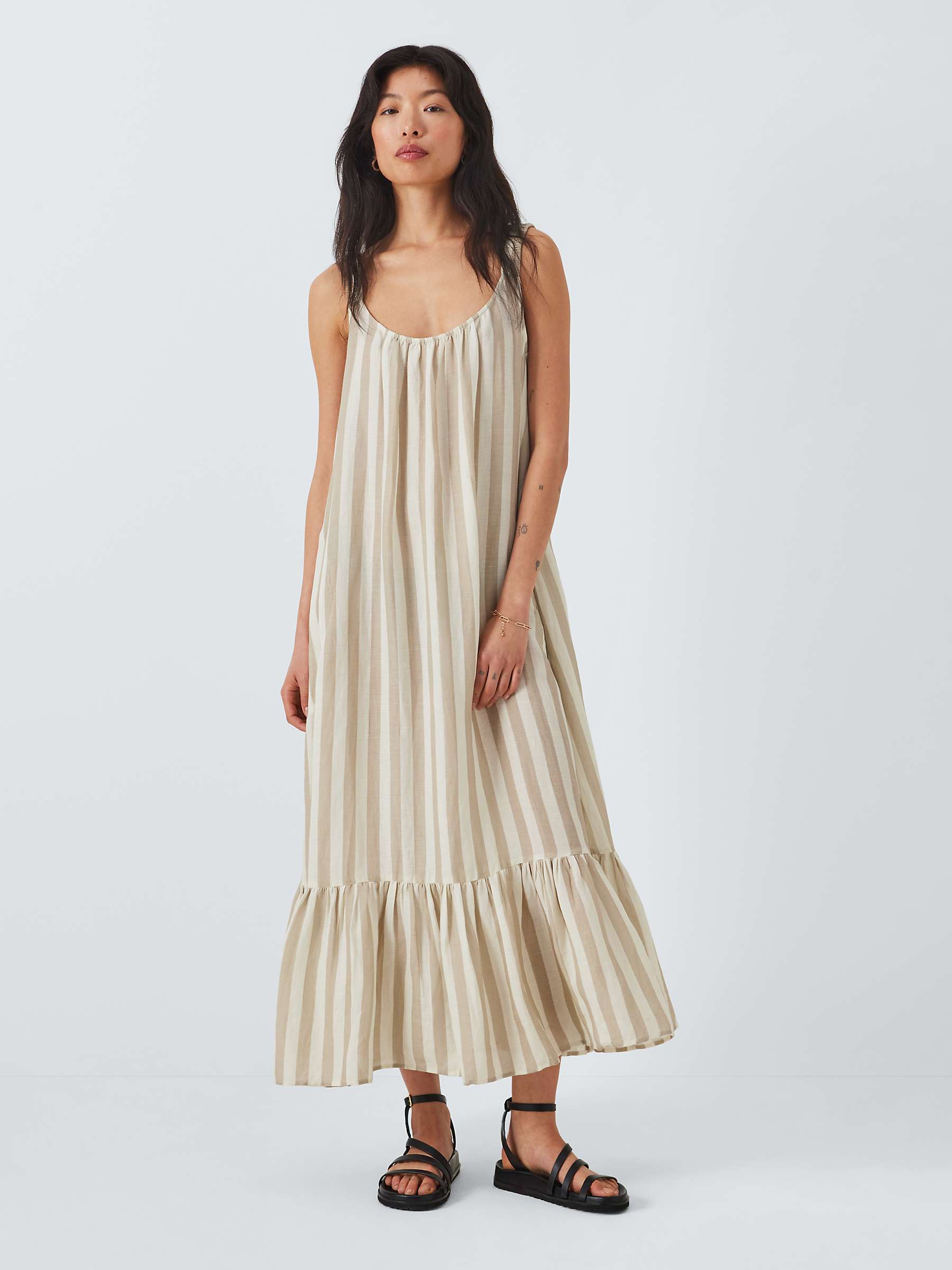 Buy Velvet by Graham & Spencer Meradith Stripe Linen Midi Dress, Khaki Online at johnlewis.com