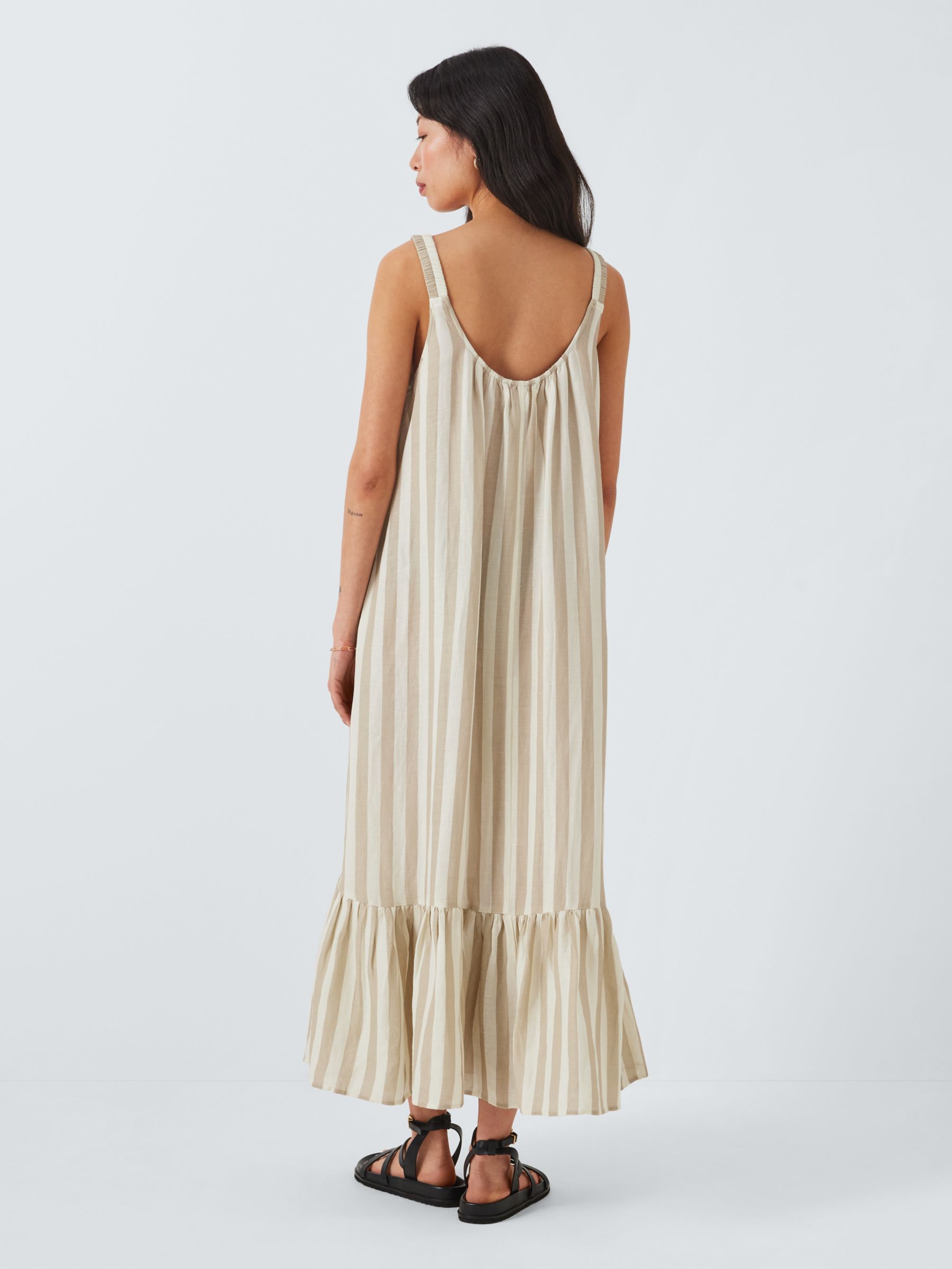Velvet by Graham & Spencer Meradith Stripe Linen Midi Dress, Khaki, XS
