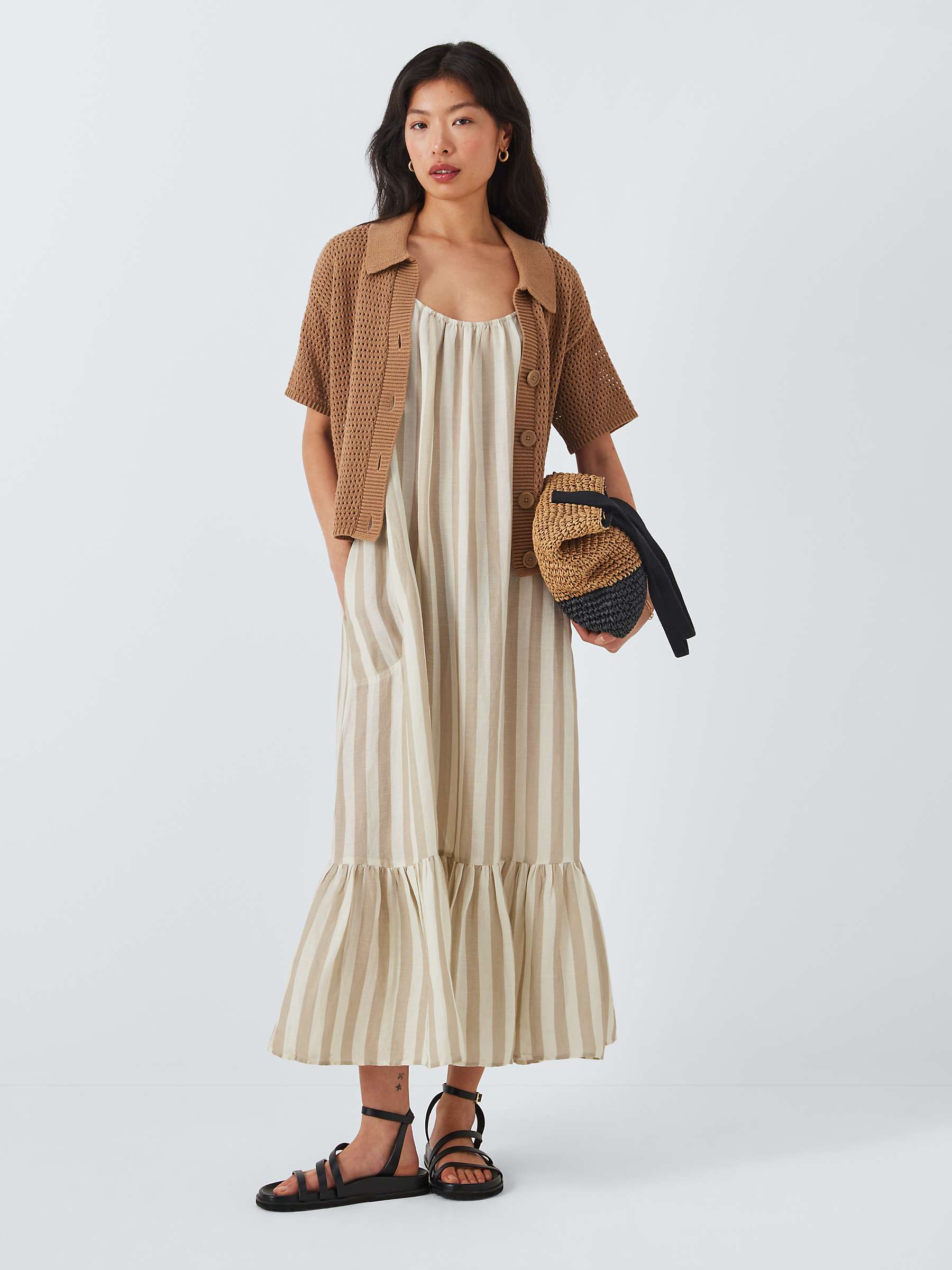 Buy Velvet by Graham & Spencer Meradith Stripe Linen Midi Dress, Khaki Online at johnlewis.com