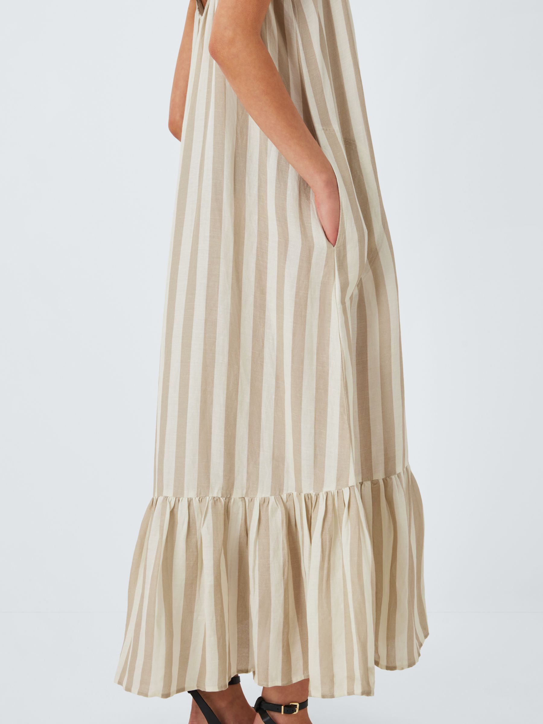 Velvet by Graham & Spencer Meradith Stripe Linen Midi Dress, Khaki, XS