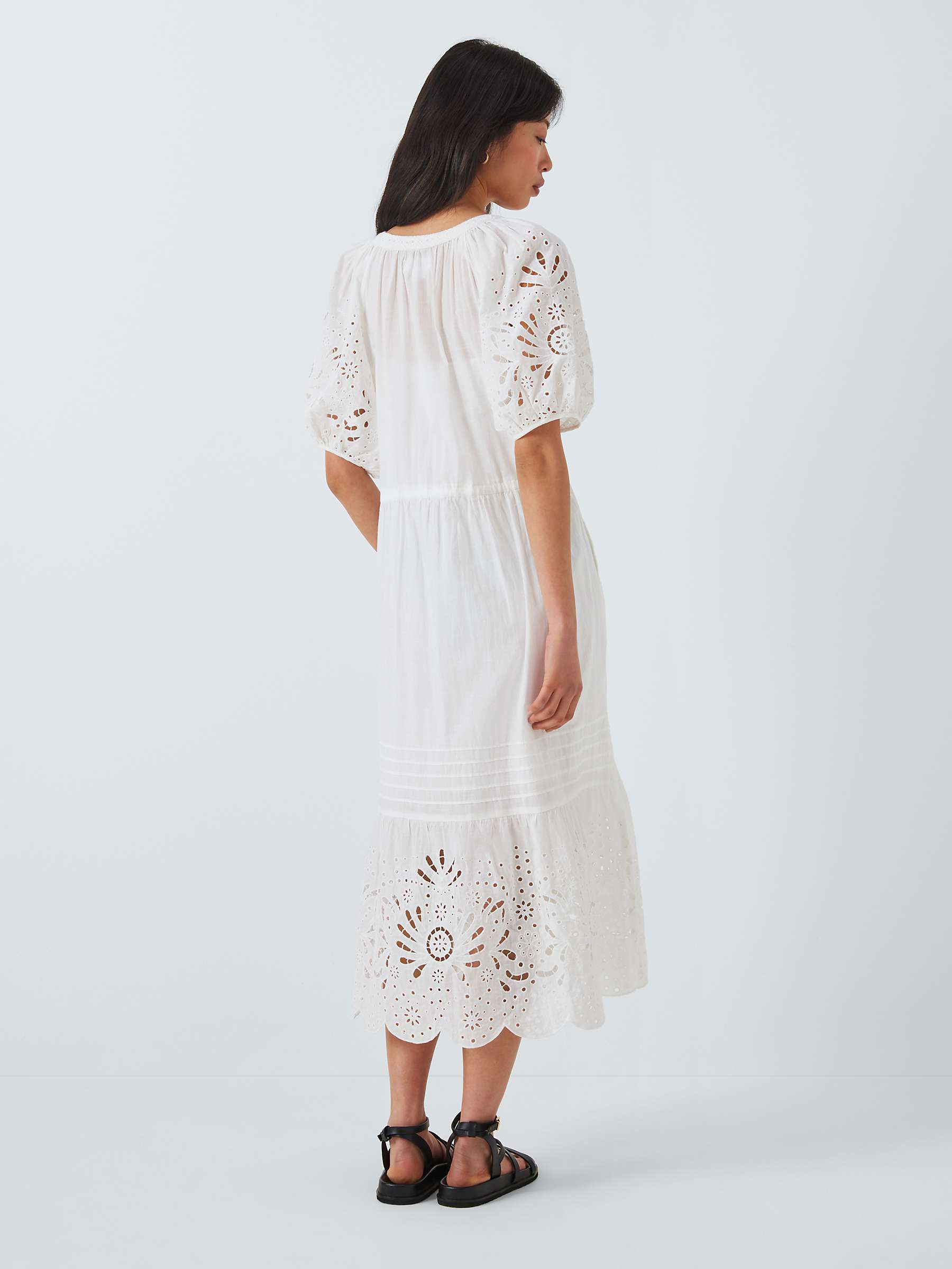 Buy Velvet by Graham & Spencer Nadia Broderie Detail Cotton Midi Dress, Ecru Online at johnlewis.com