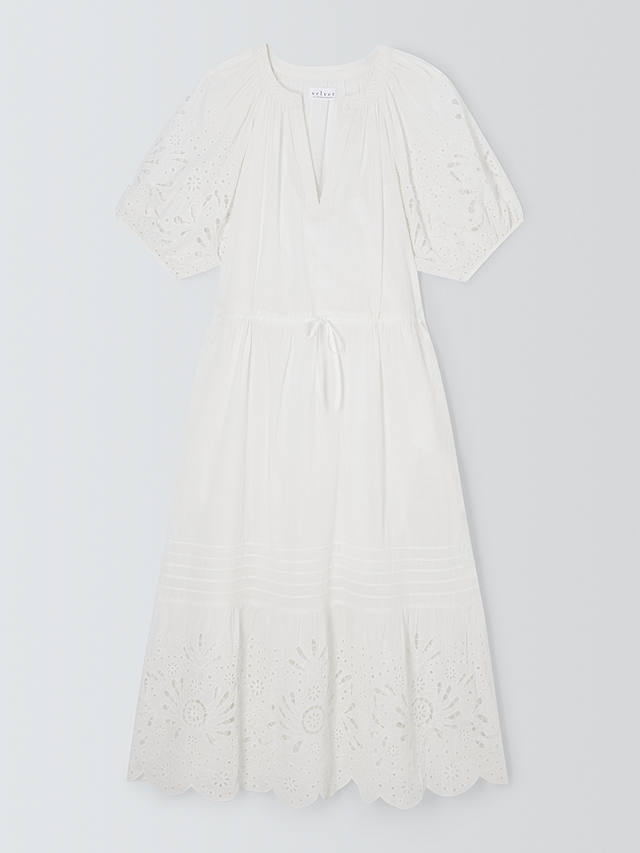 Velvet by Graham & Spencer Nadia Broderie Detail Cotton Midi Dress, Ecru