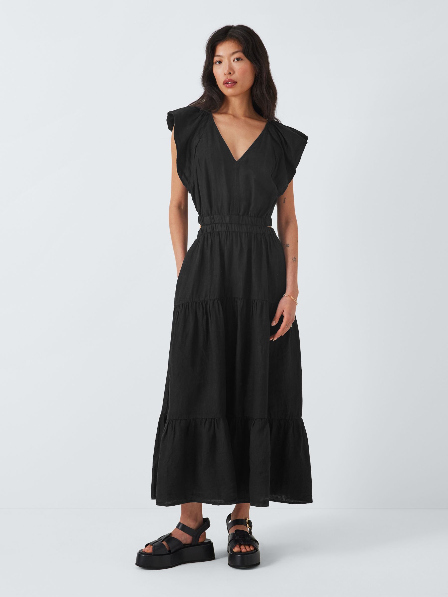 Velvet by Graham & Spencer Ginger Linen Cut Out Detail Maxi Dress, Black, XS