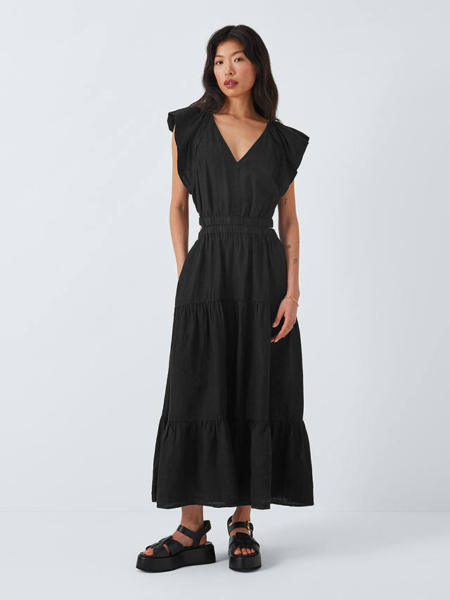 Velvet by Graham & Spencer Ginger Linen Cut Out Detail Maxi Dress, Black