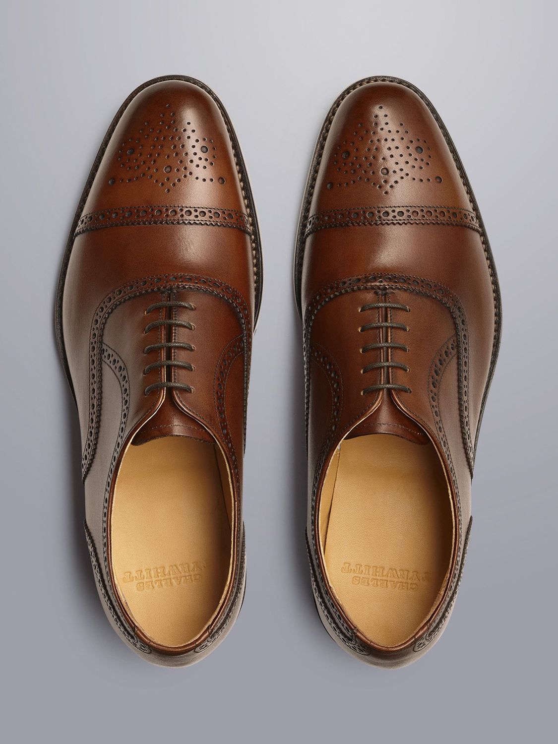Charles Tyrwhitt Leather Oxford Brogue Shoes, Chestnut Brown, 10