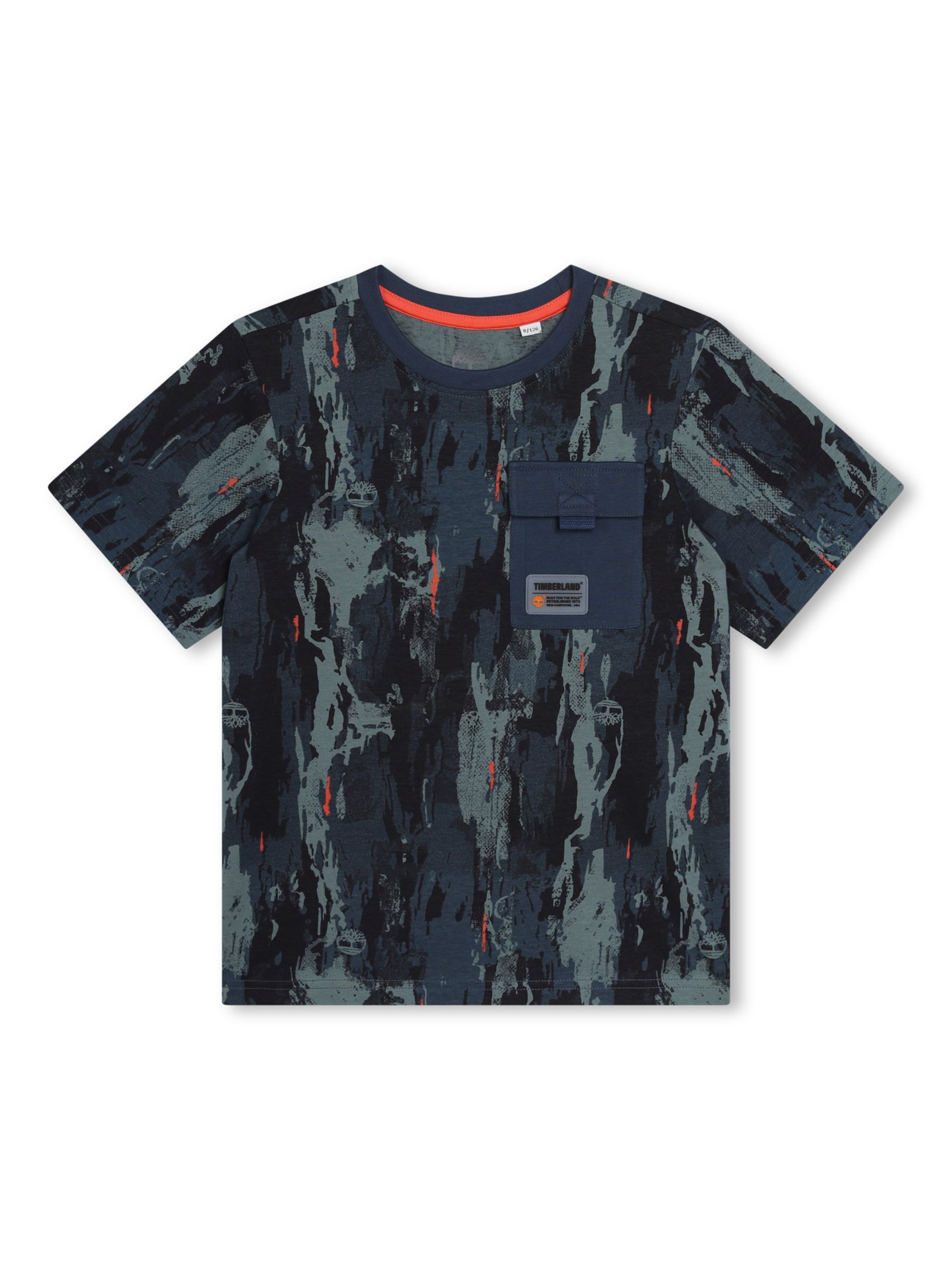 Timberland Kids' Fancy Logo Abstract Print T-Shirt, Blue/Multi, 4 years