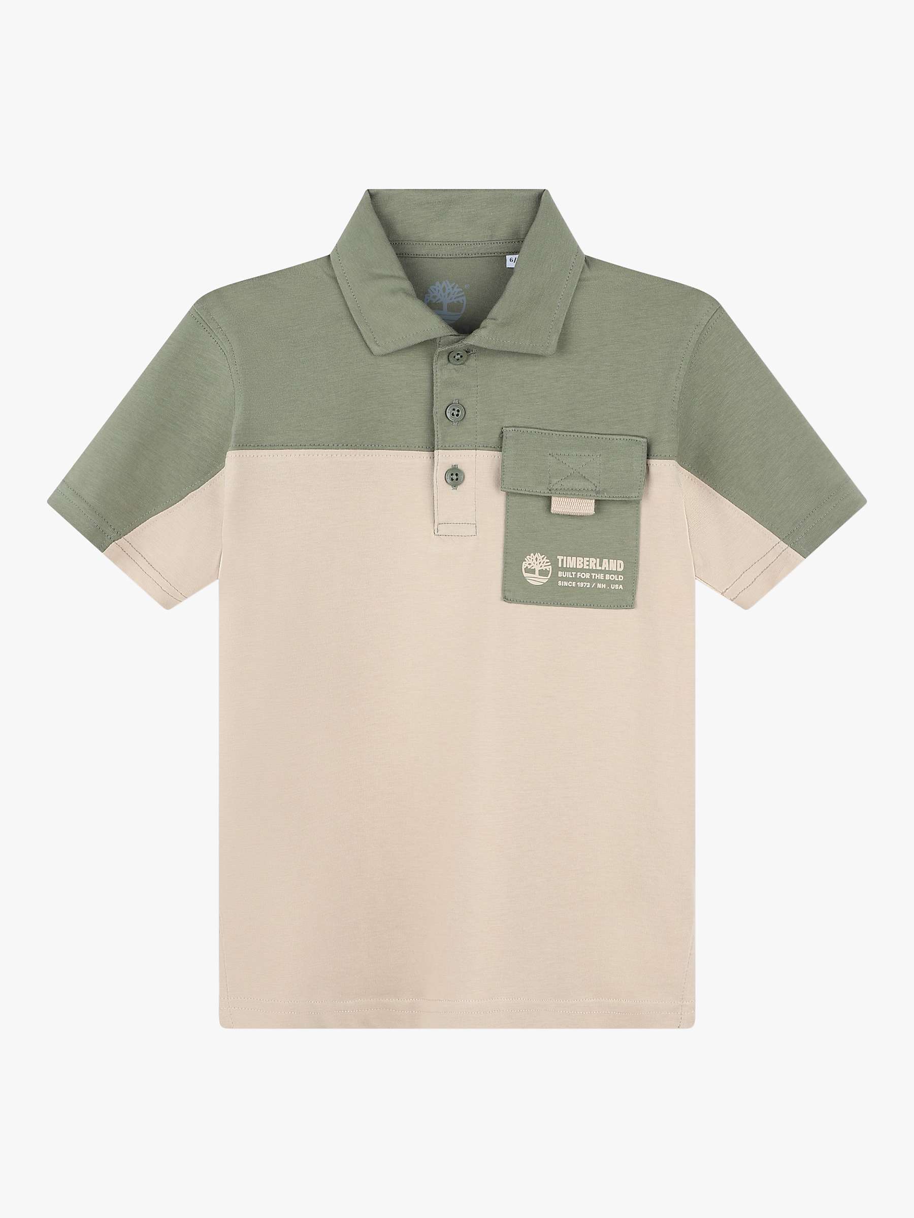 Buy Timberland Kids' Logo Pocket Detail Short Sleeve Polo Shirt, Natural/Sage Online at johnlewis.com