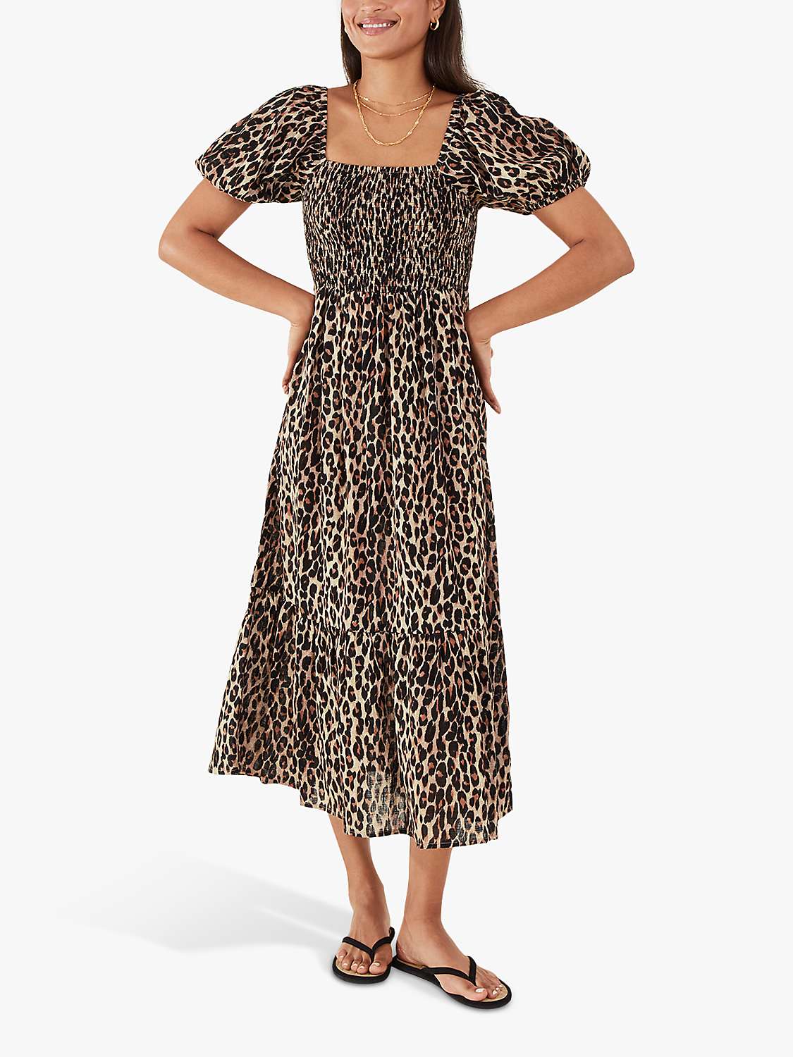 Buy Accessorize Leopard Print Puff Sleeve Dress, Mid Brown Online at johnlewis.com
