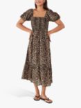 Accessorize Leopard Print Puff Sleeve Dress, Mid Brown