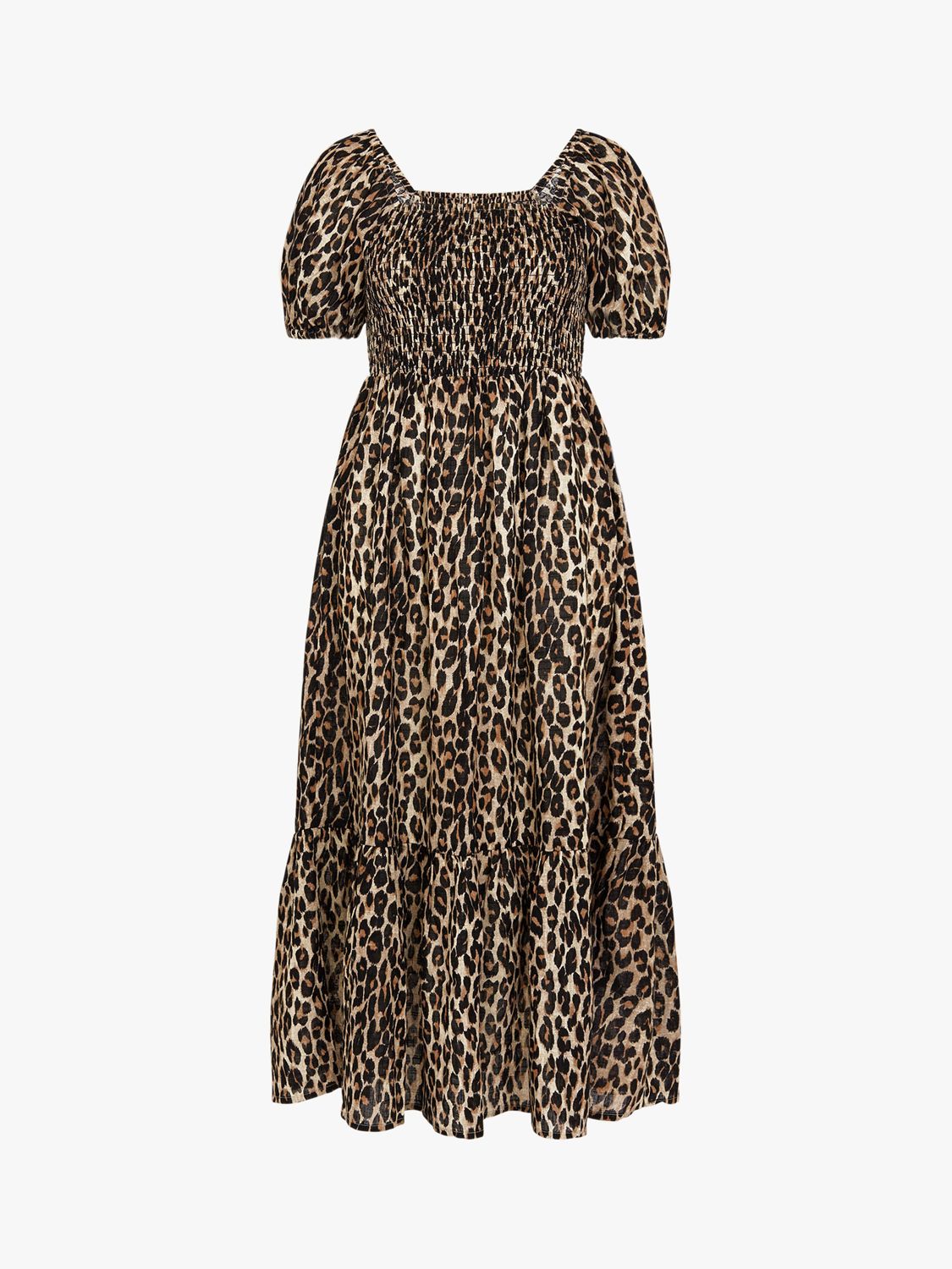 Accessorize Leopard Print Puff Sleeve Dress, Mid Brown, XS