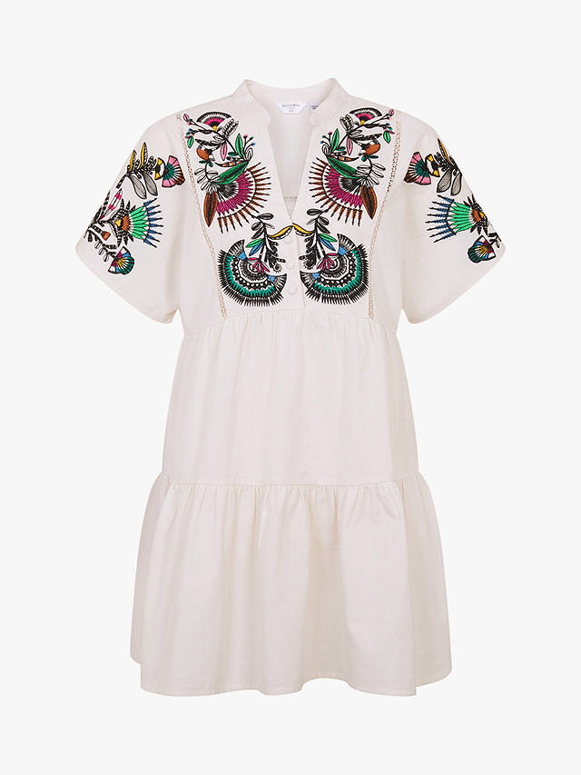 Accessorize Fan Embroidered Cover Up Dress, White/Multi