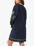 Accessorize Embroidered Fan Linen Blend Dress, Navy/Multi