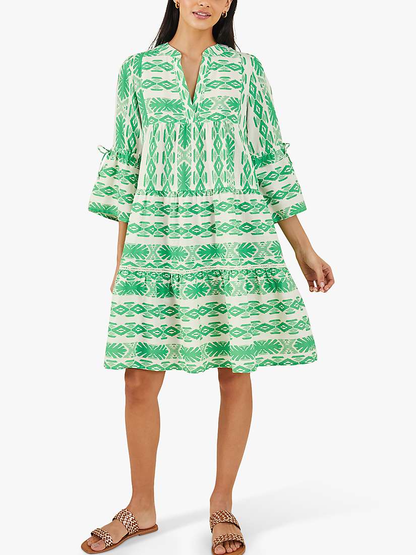 Buy Accessorize Geometric Jacquard Print Knee Length Dress, Mid Green/White Online at johnlewis.com