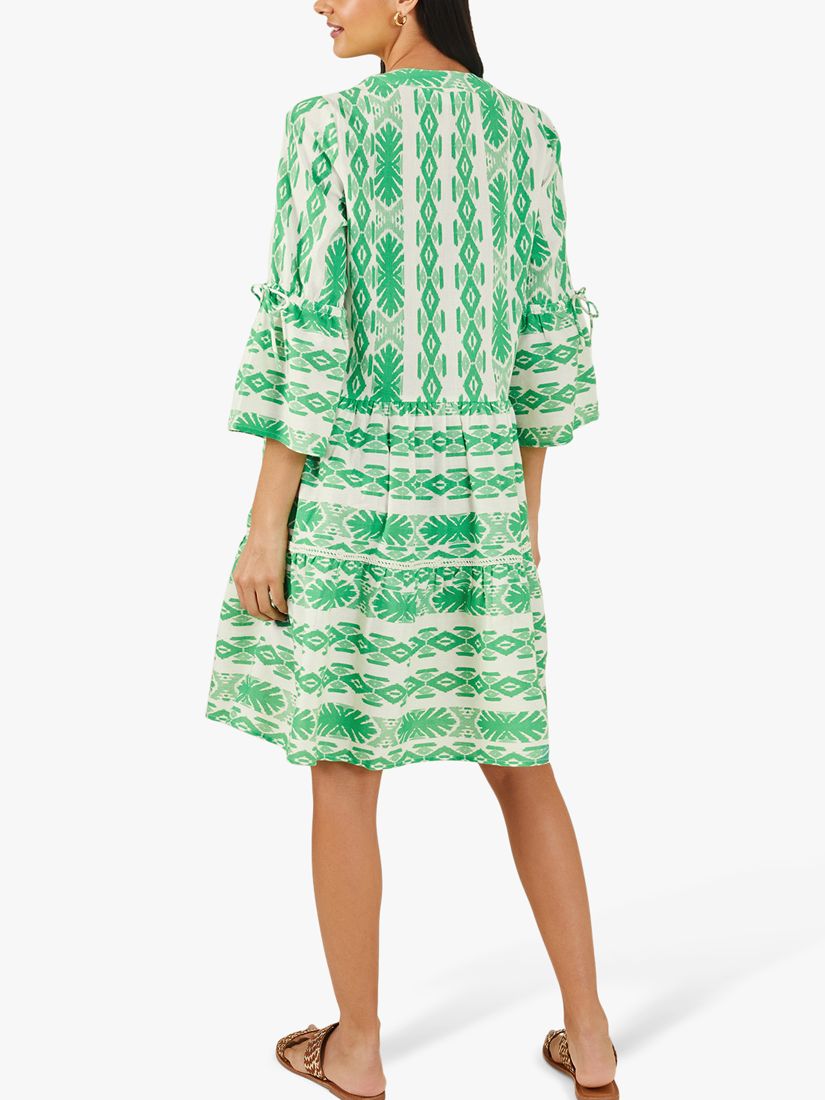 Accessorize Geometric Jacquard Print Knee Length Dress, Mid Green/White, XL
