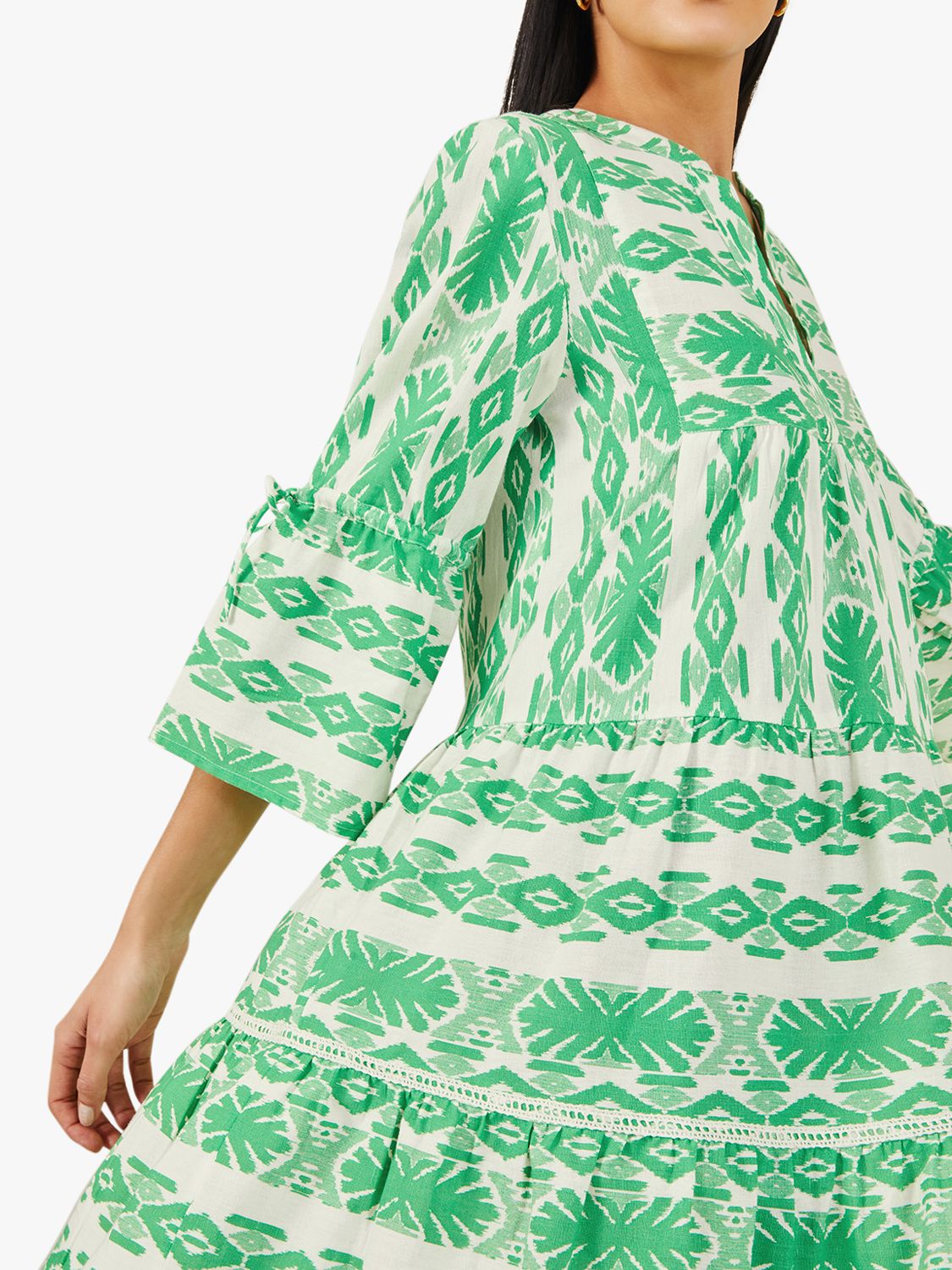 Accessorize Geometric Jacquard Print Knee Length Dress, Mid Green/White, XL