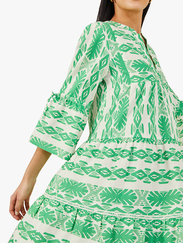 Accessorize Geometric Jacquard Print Knee Length Dress, Mid Green/White