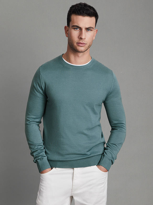 Reiss Wessex Long Sleeve Merino Crew Jumper, Ocean Green