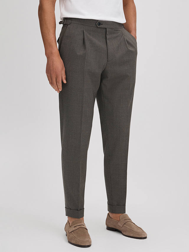 Reiss Rumble Puppytooth Wool Blend Trousers, Brown/Black