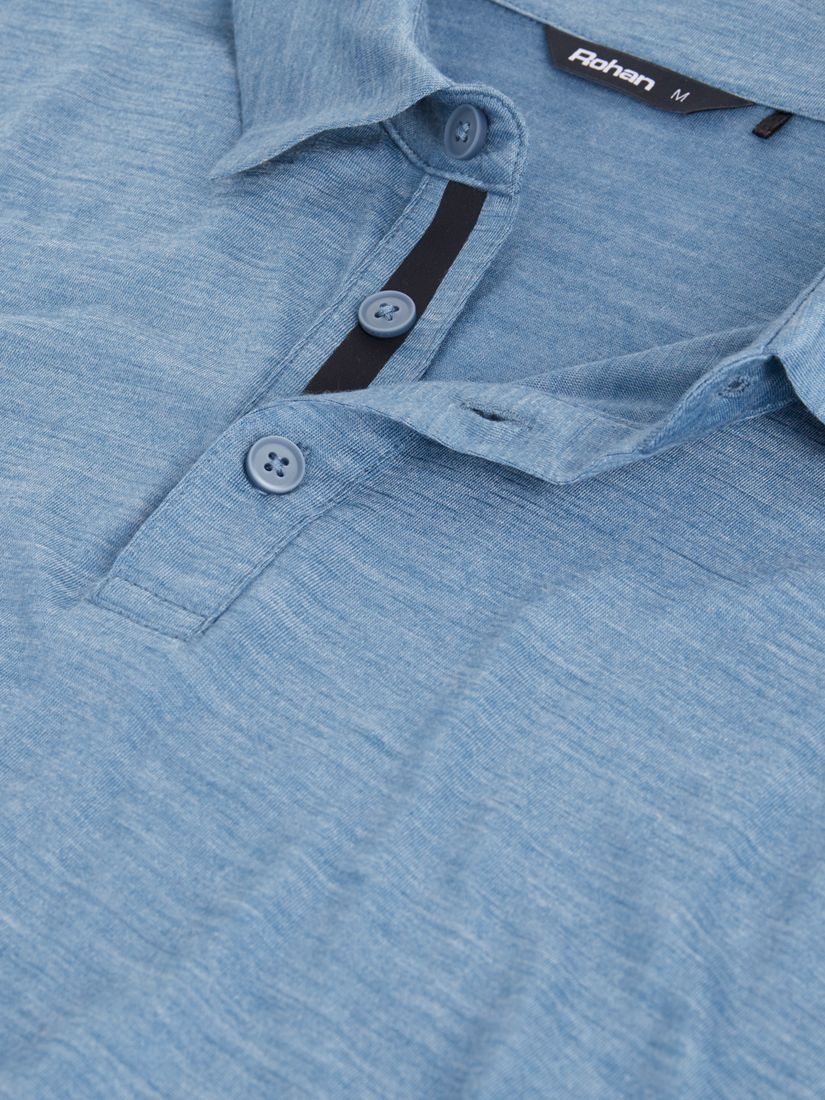 Rohan Merino Cool Long Sleeve Polo Shirt, Shadow Blue Marl, S
